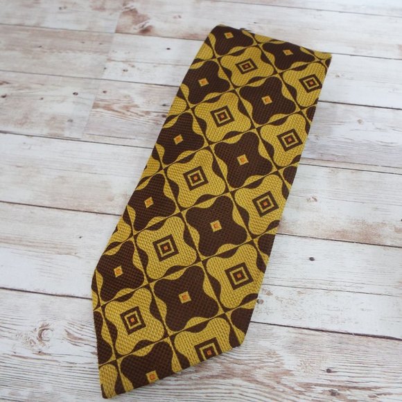 Vintage Forte Brown and Gold Geometric Floral Tie - Picture 1 of 8